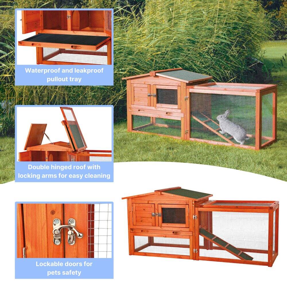 TRIXIE Weatherproof Outdoor 2 Story Wooden Small Animal Hutch, Run