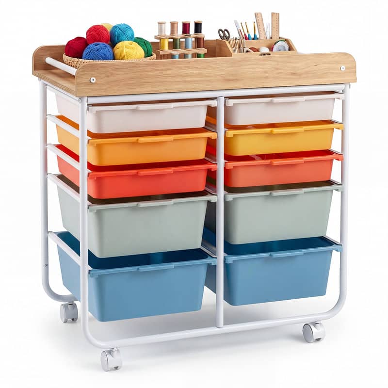 WELLFOR - 10-Drawer Rolling Storage Cart with Wooden Tabletop , Mobile Utility Organizer for Art & Craft Office School Storage - Macaron price history on PriceWatchPro