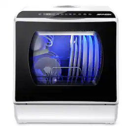 AIRMSEN - Portable Countertop Dishwasher with 5L Water Tank - 5 Washing Programs Tabletop Dishwasher - Black