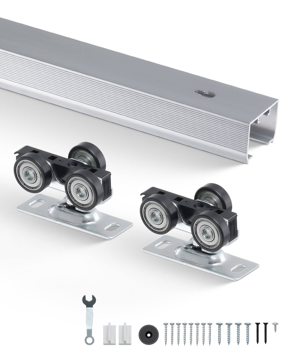 Front. VEVOR - Sliding Pocket Door Hardware Track Kit, 5.73 ft Heavy Duty Pocket Door Hardware Kit, Commercial Grade Pocket Door - Silver.
