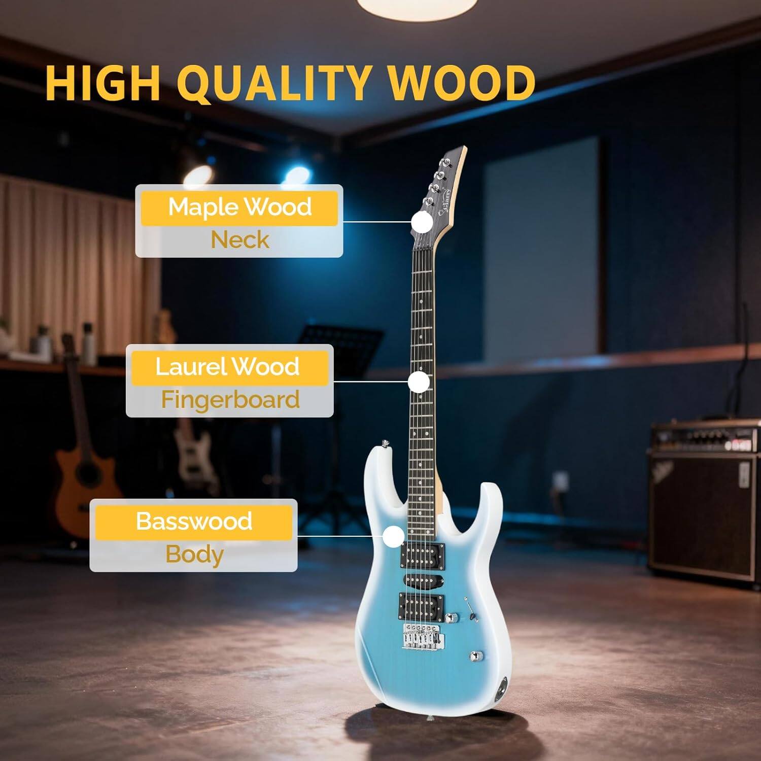 HIGH QUALITY WOOD

Maple Wood Neck

Laurel Wood Fingerboard

Basswood Body