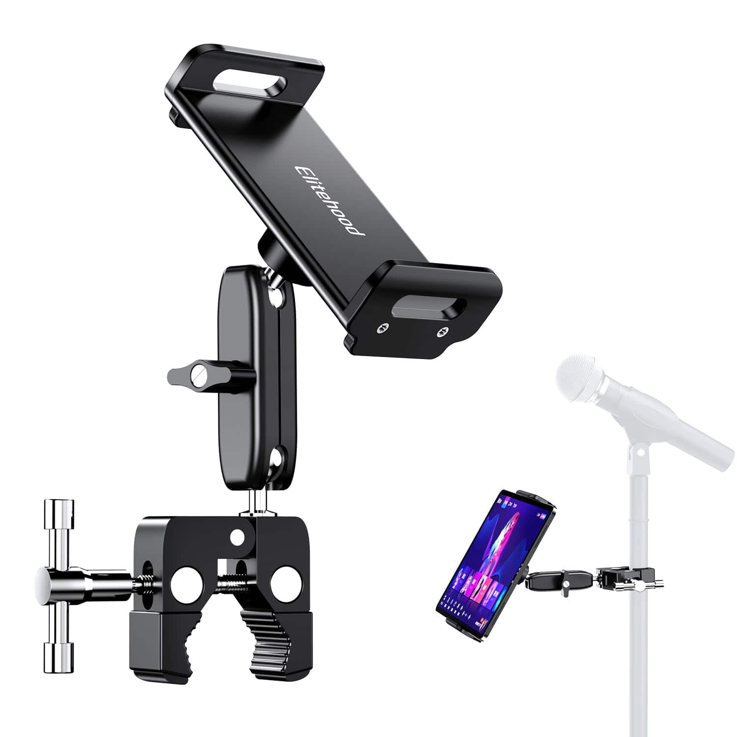 TECH SAFARI - Aluminum Dual Ball Head Tablet Holder For Mic Stand Ipad Side Mount Microphone Music Phone 4 7 Tablets - 6in - Dual Ball Joint