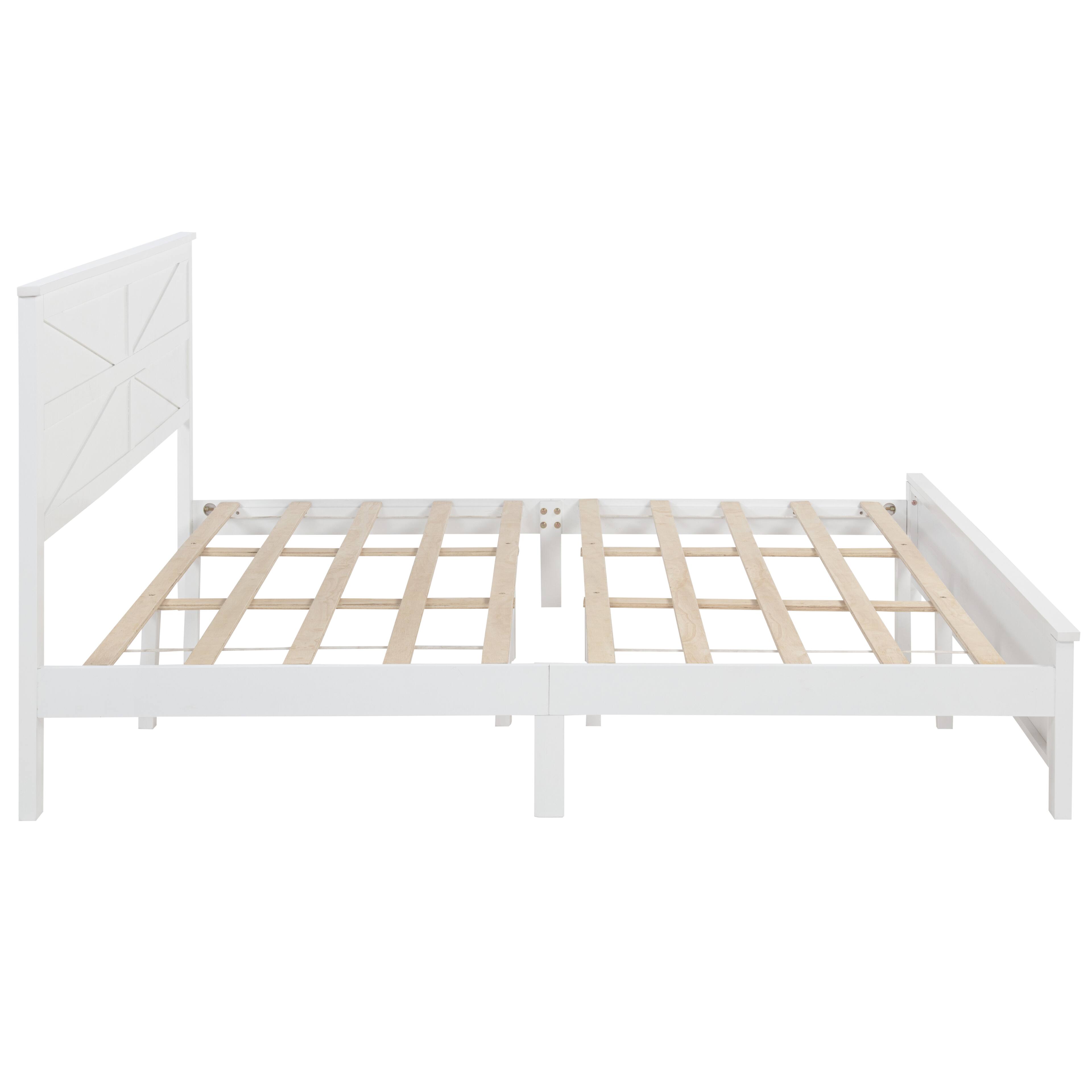 Back. Whisen - Farmhouse Platform Bed with Barn Door Designed Headboard and Footboard - White.