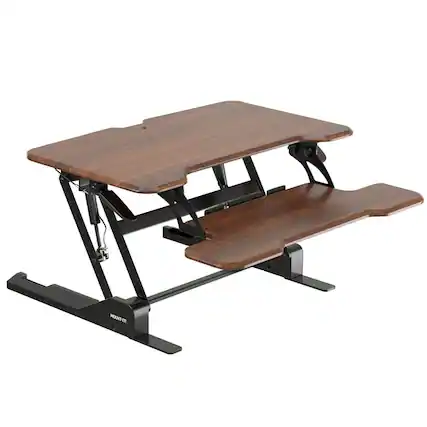 Front. Mount-It! - Compact Standing Desk Converter with 30″ Desktop and Height-Adjustable Sit-Stand Workstation, Brown - Brown.