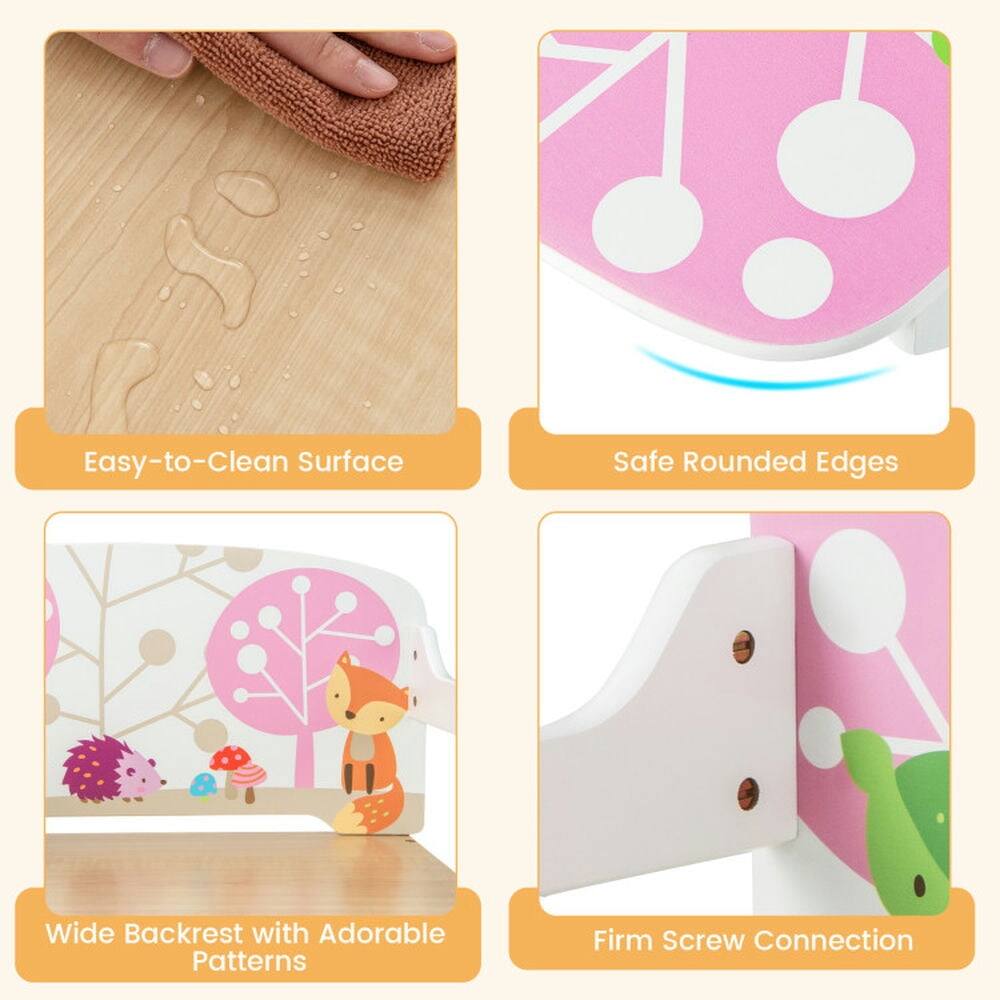 Easy-to-Clean Surface  
Safe Rounded Edges  
Wide Backrest with Adorable Patterns  
Firm Screw Connection