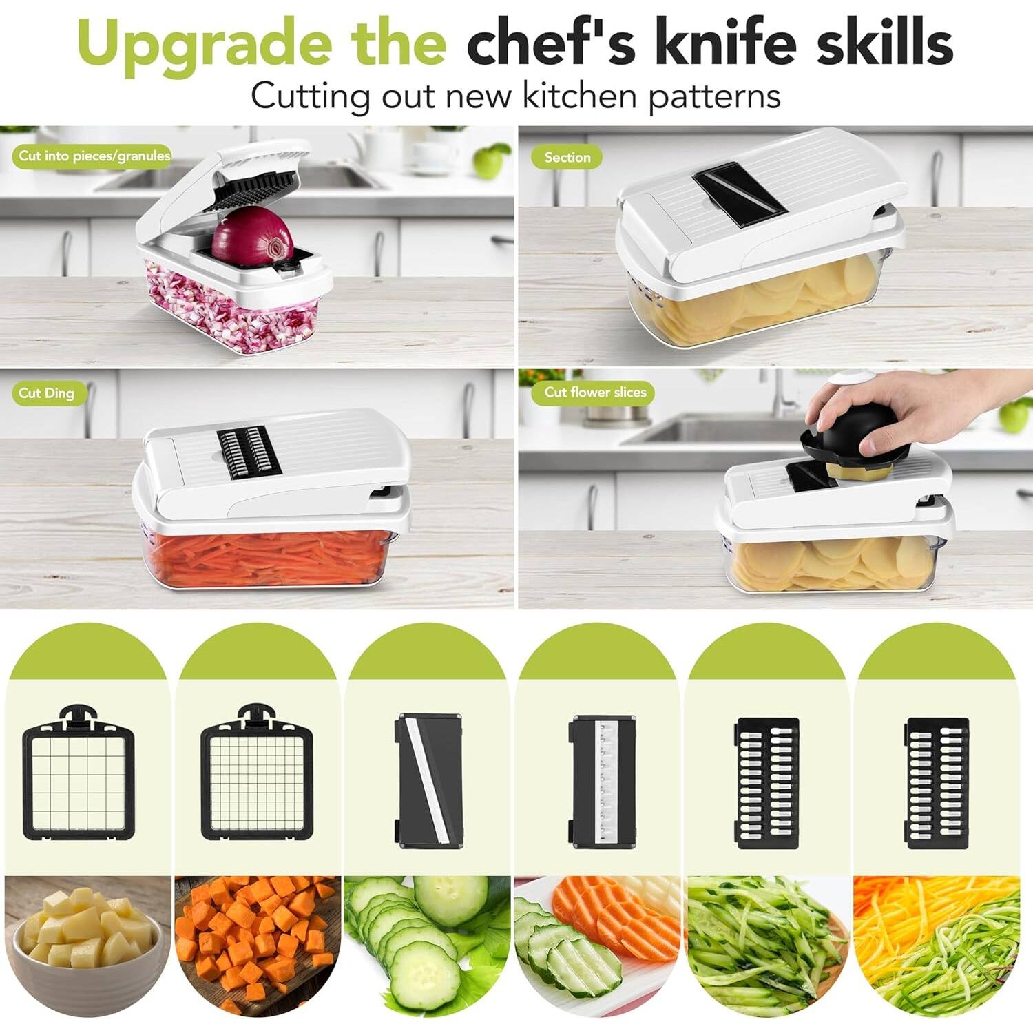 Upgrade the chef's knife skills
Cut into pieces/granules
Section
Cut Ding
Cut flower slices