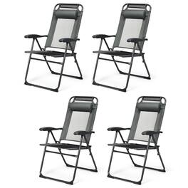Gymax - 4PC Folding Chairs Adjustable Reclining Chairs with Headrest Patio Garden Grey - Gray