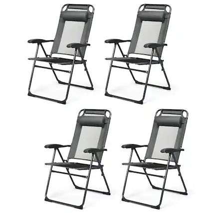 Front. Gymax - Gymax 4PC Folding Chairs Adjustable Reclining Chairs with Headrest Patio Garden Grey - Grey.