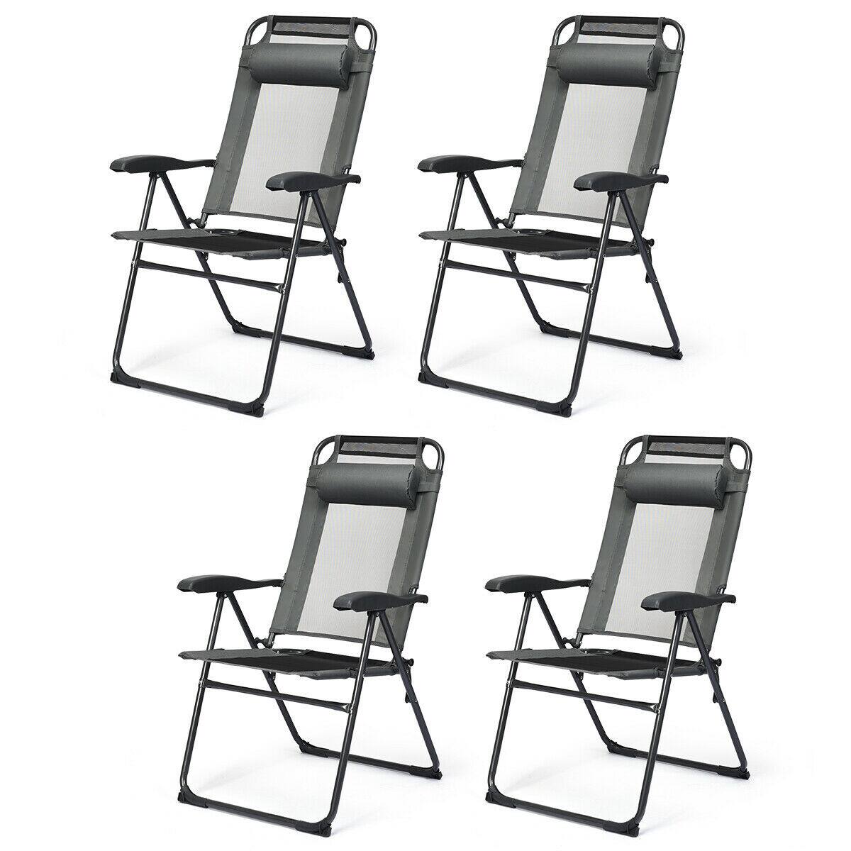 Front. Gymax - Gymax 4PC Folding Chairs Adjustable Reclining Chairs with Headrest Patio Garden Grey - Grey.