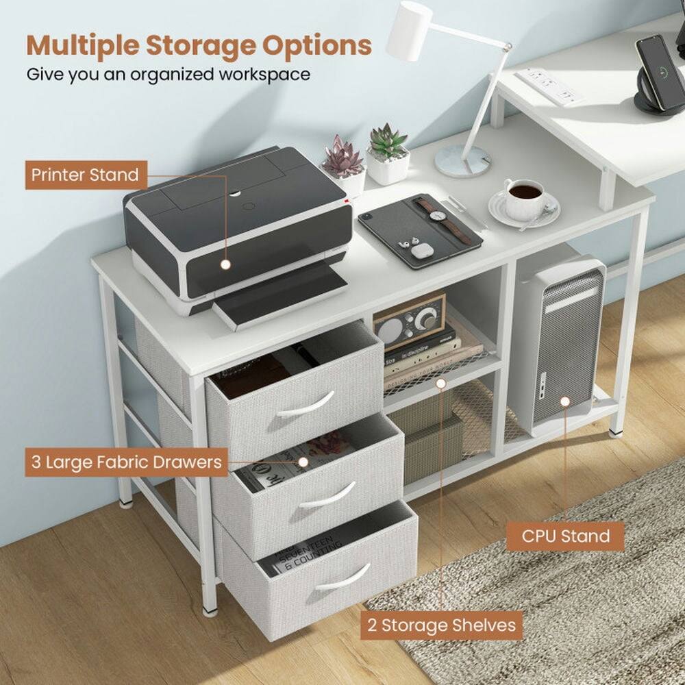 Multiple Storage Options Give you an organized workspace

Printer Stand

3 Large Fabric Drawers

CPU Stand

2 Storage Shelves