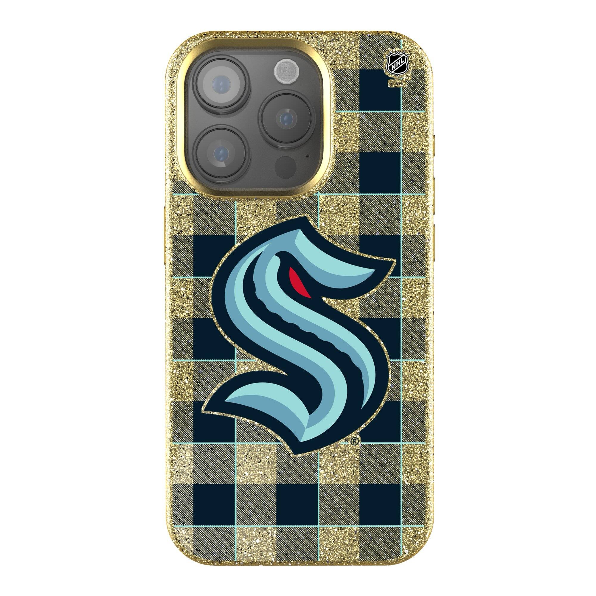 Front. Keyscaper - Seattle Kraken Plaid Bling iPhone Case - 16 Pro - Multicolor.