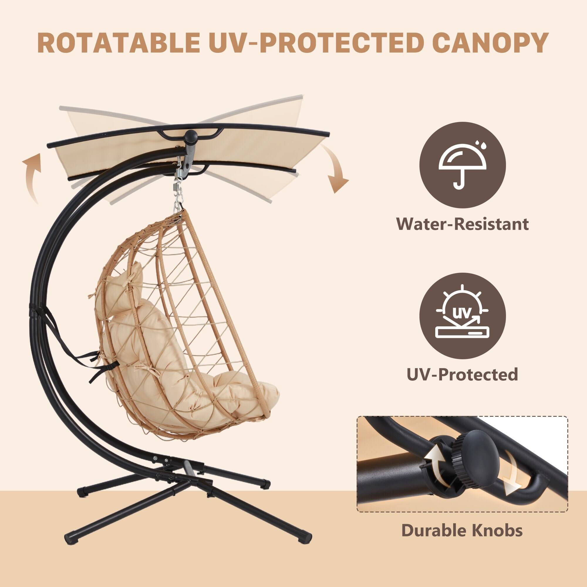ROTATABLE UV-PROTECTED CANOPY

- Water-Resistant
- UV-Protected
- Durable Knobs