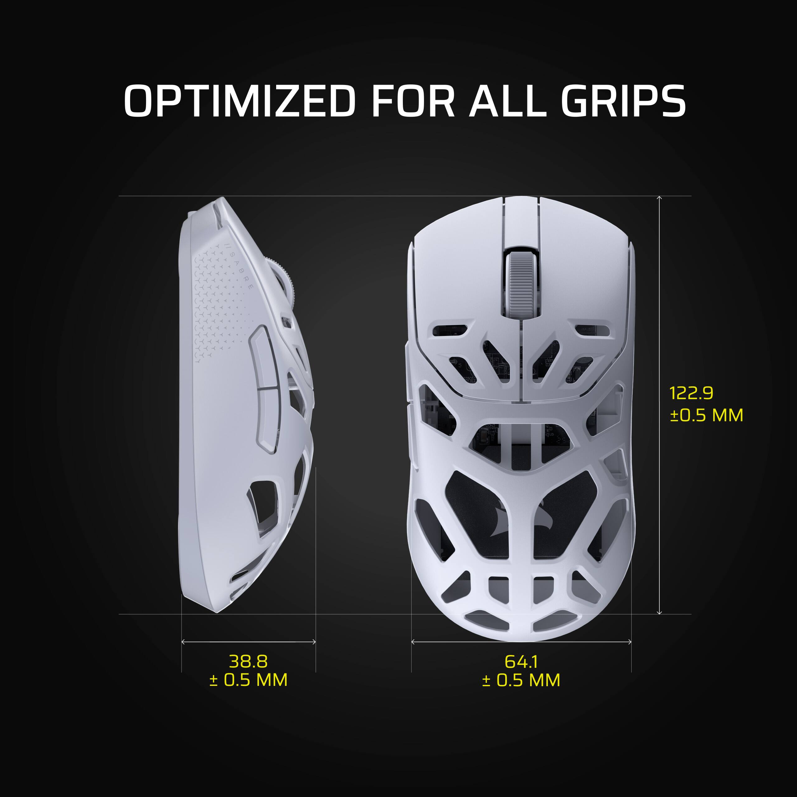 OPTIMIZED FOR ALL GRIPS

122.9 ± 0.5 MM  
38.8 ± 0.5 MM  
64.1 ± 0.5 MM
