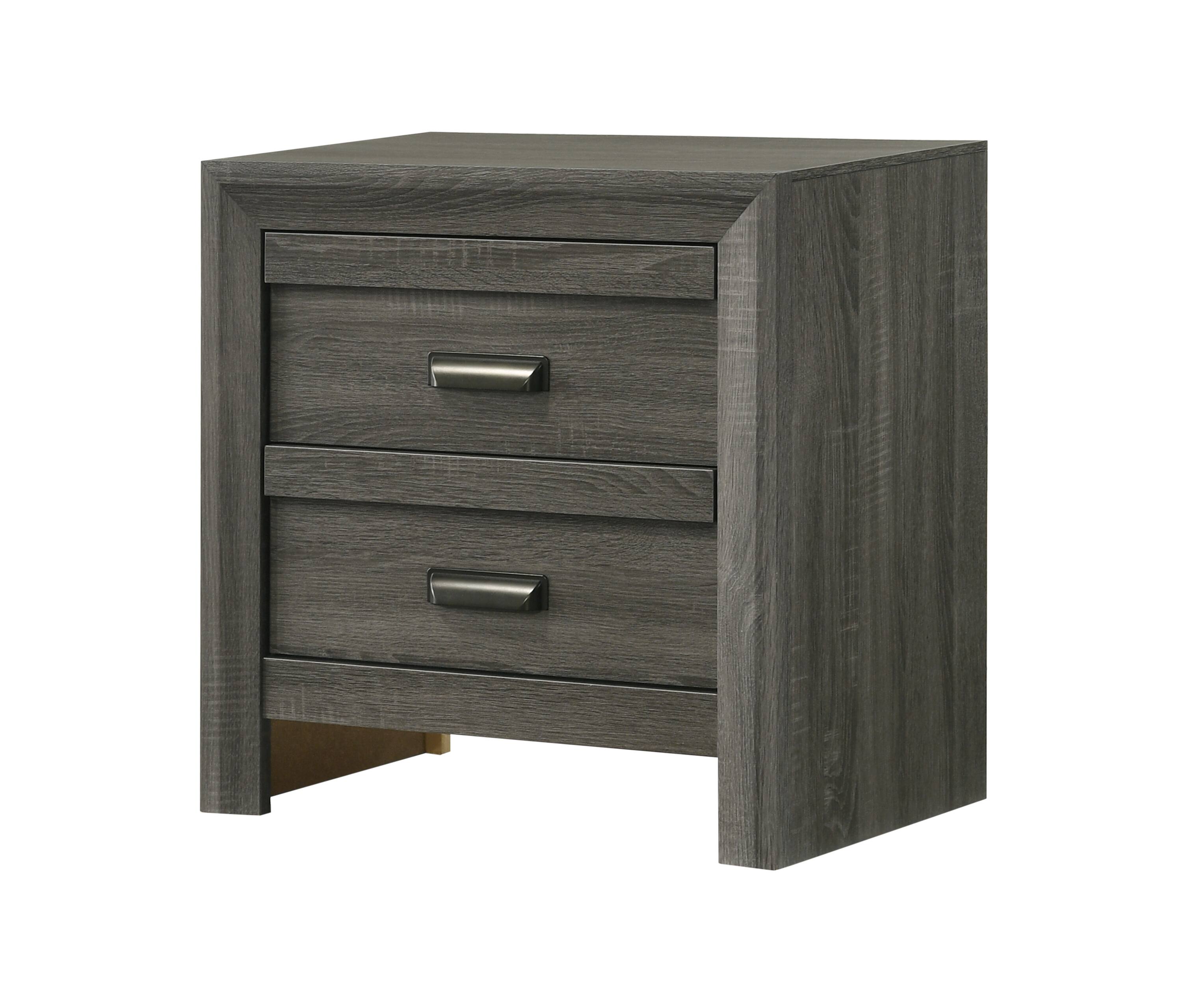 Front. Tiramisubest - Contemporary Nightstand with Two Drawers, Rustic Gray Finish, Wooden Bedroom Furniture - Gray.
