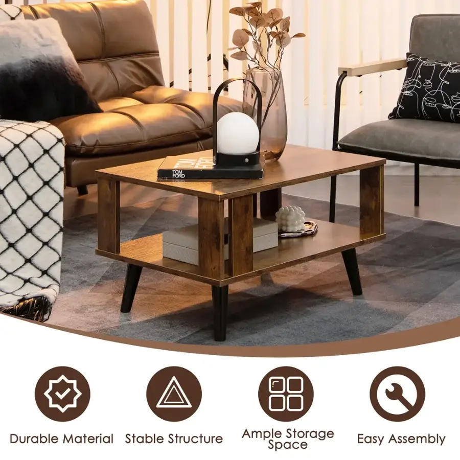 The text on the image reads: "Durable Material Stable Structure Ample Storage Space Easy Assembly."