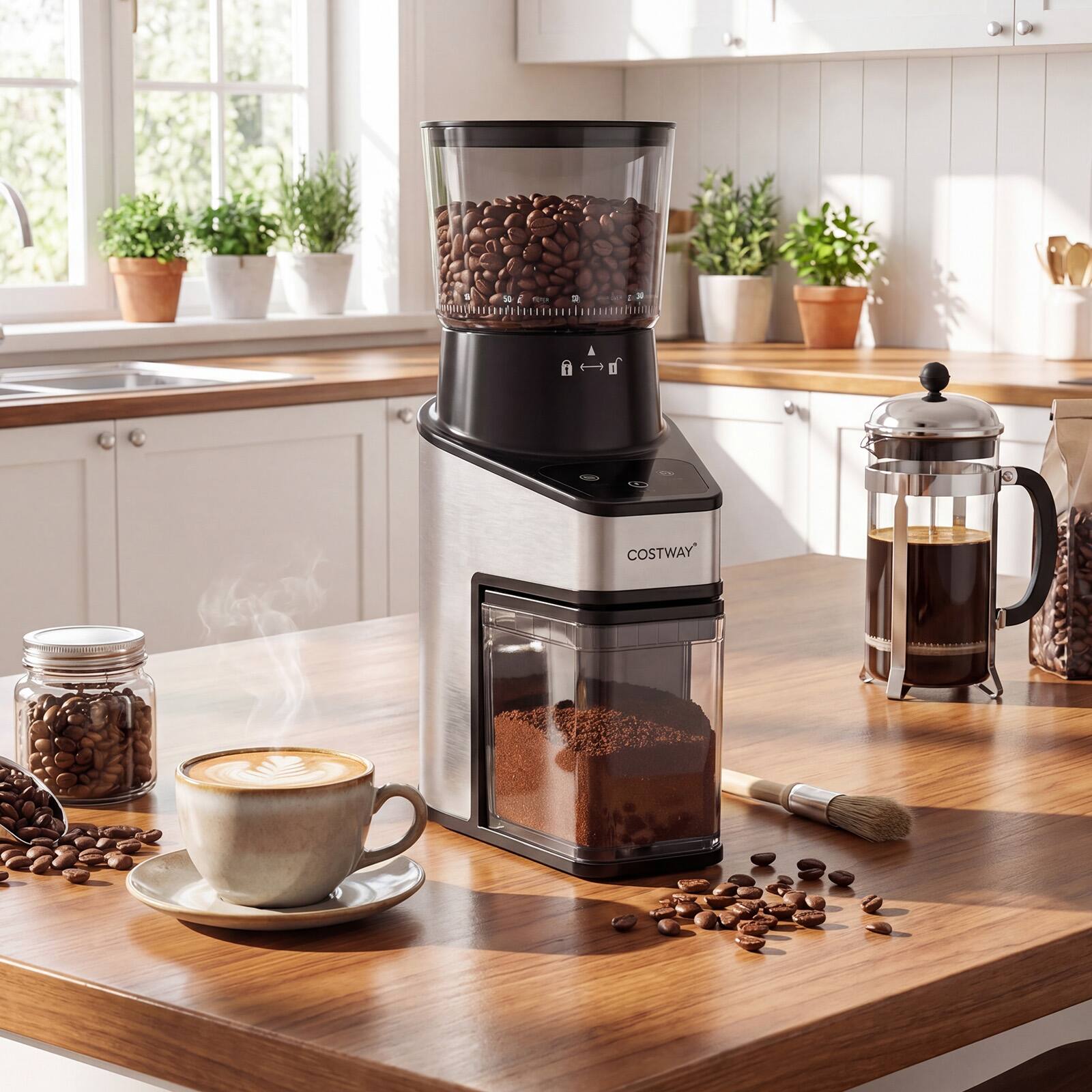 Alt View 1. Costway - Costway Coffee Grinder, Electric Coffee Bean Grinder with 60 Precise Grinding Settings - Silver + Black.