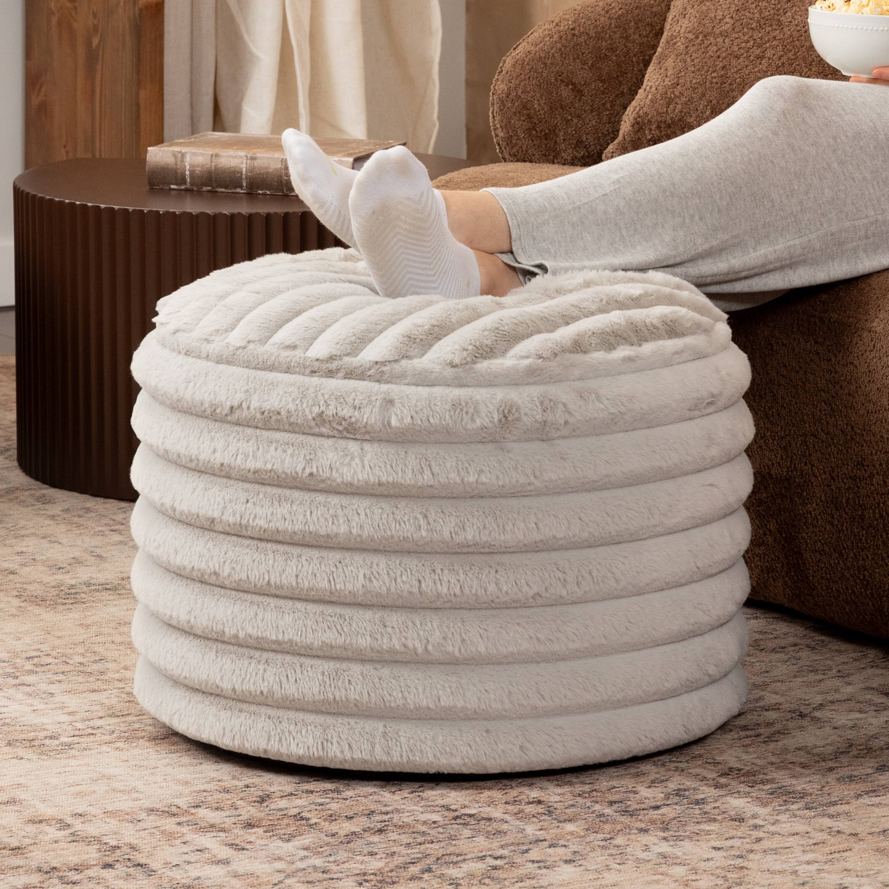 Angle. Jaxx - Jaxx Paran Accent Pouf - Fluffy Faux Fur Ottoman for Modern Interior Design, Regular, Grey - Plush Fur Grey.