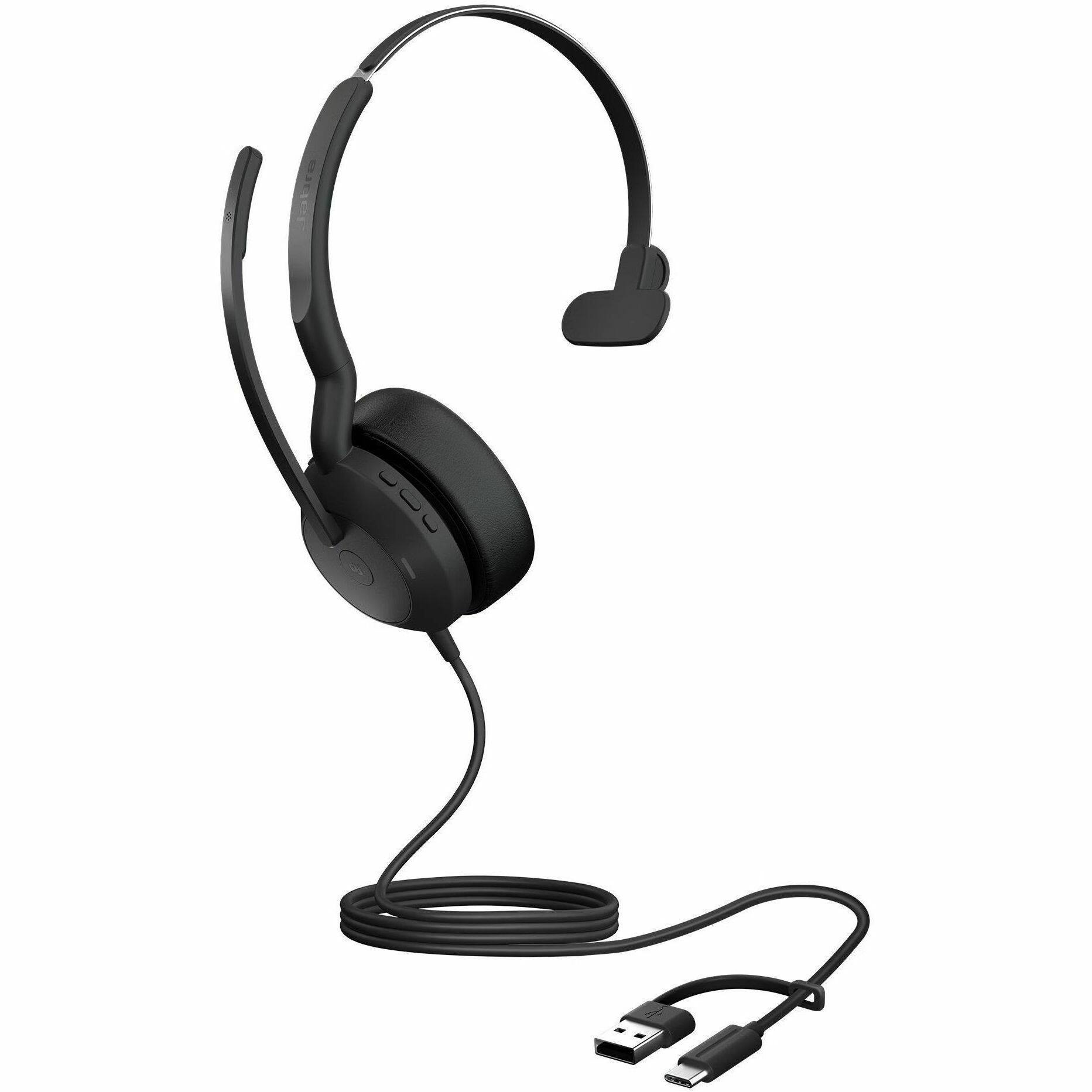 Alt View 3. Jabra - Jabra Evolve2 50 Headset - Microsoft Teams Certification - Mono - USB Type C, USB Type A - Wired/Wireless - Bluetooth - Blue.