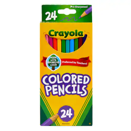 Pre-Sharpened 24 Crayola Colored Pencils
MADE WITH REFORESTED WOOD
Preferred by Teachers!
Nontoxic