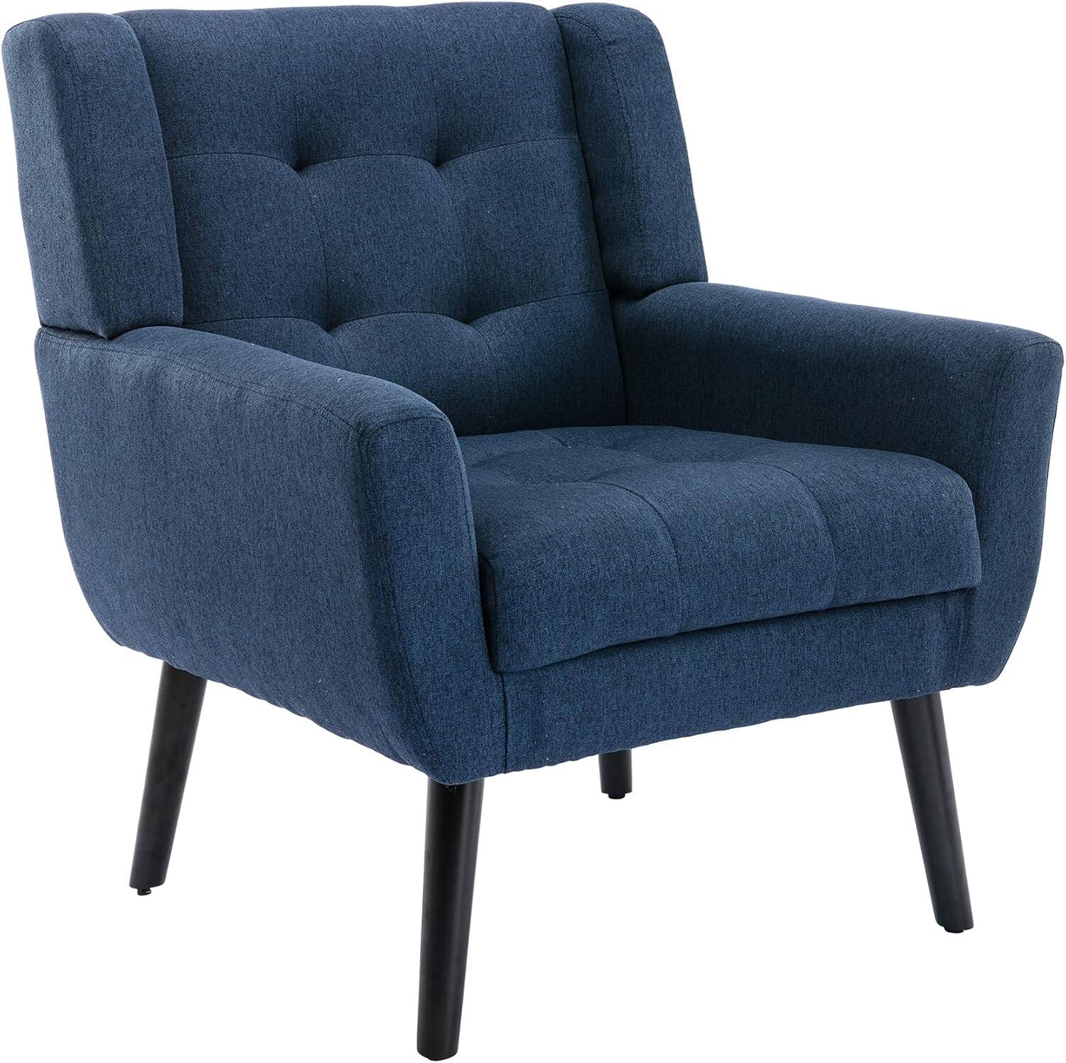 Alt View 1. Trinkets Crazed - Midcentury Modern Accent Chair with Arms, Upholstered Fabric Reading Side Chair - blue.