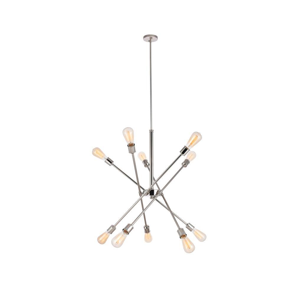 Alt View 4. Living District - Axel 10 Lights polished Nickel Pendant - Polished Nickel.