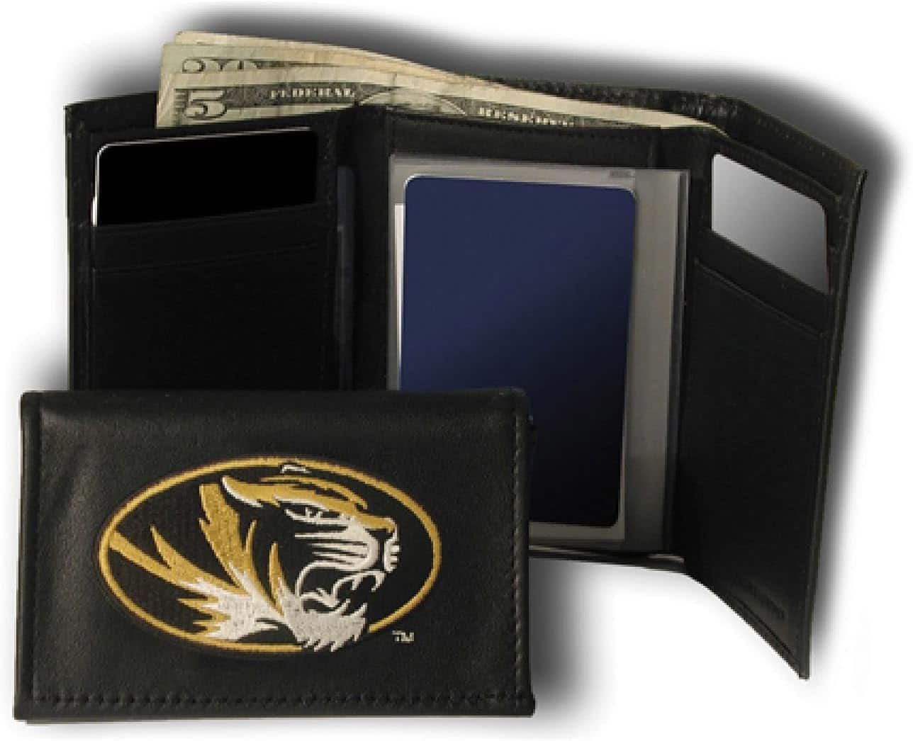 Rico Industries - Missouri Tigers Embroidered Black Leather Trifold Wallet - Multi
