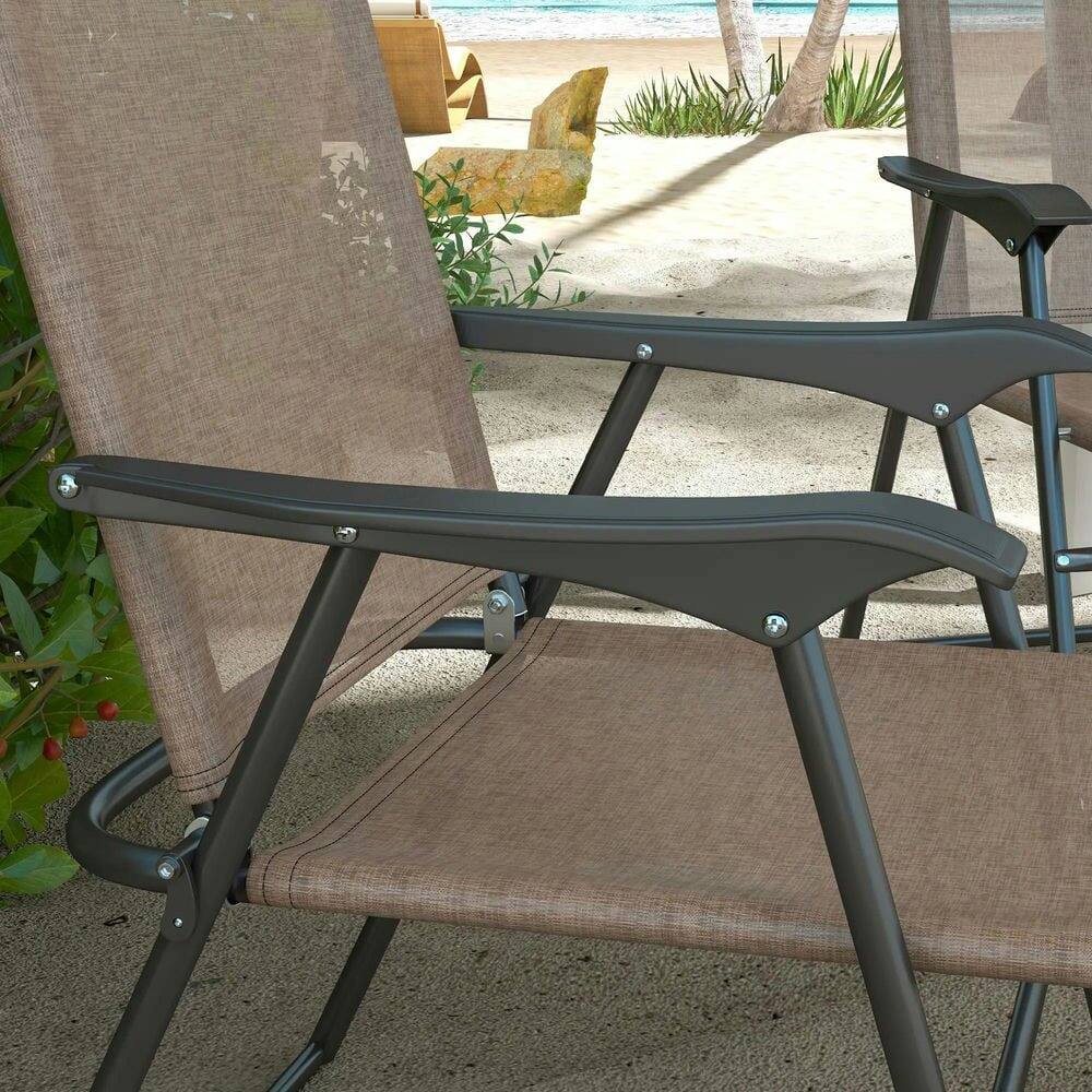 Back. Resenkos - Resenkos 4 Piece Folding Patio Camping Chair Set, Steel, Mesh Fabric,Lawn, Brown - Brown.