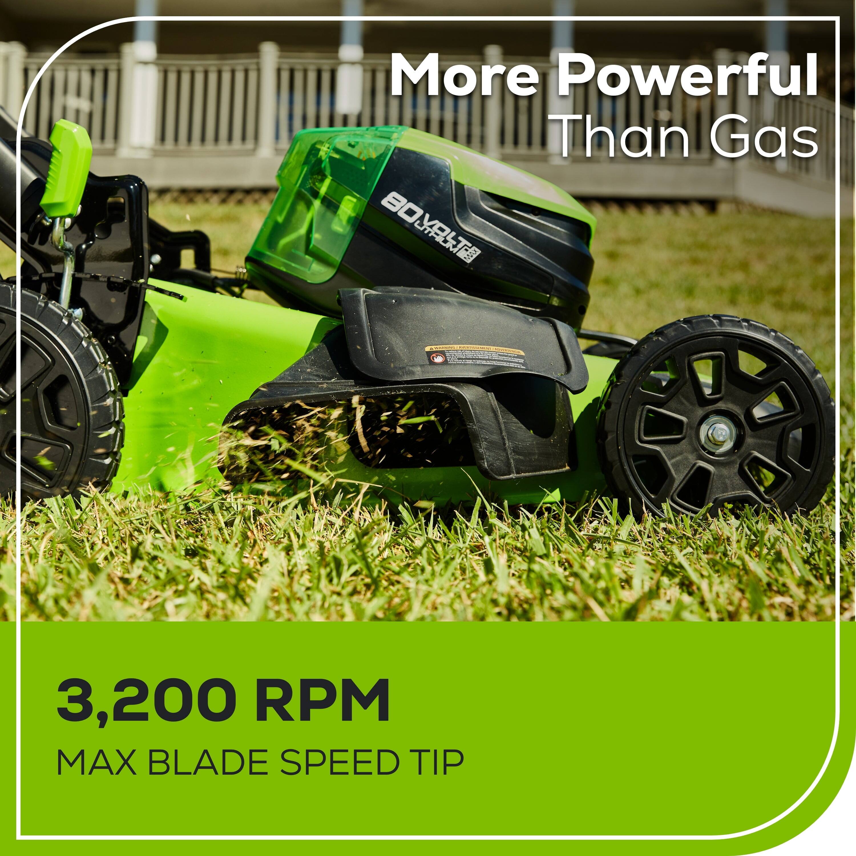 More Powerful Than Gas

3,200 RPM
MAX BLADE SPEED TIP