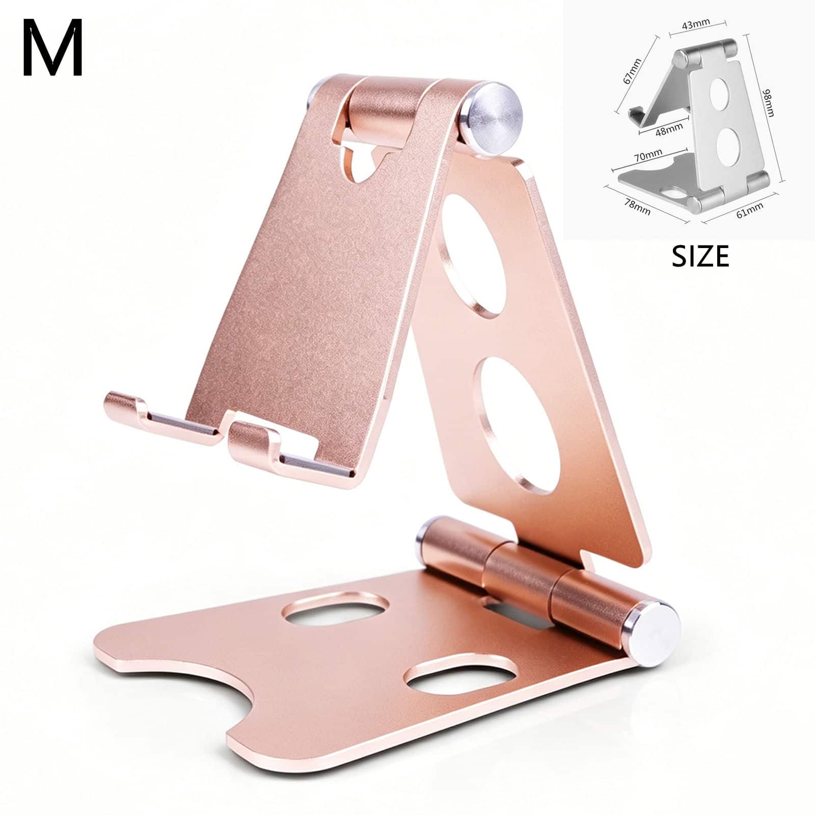 Dteck - Adjustable Foldable Aluminum Alloy Phone Stand for Samsung / iPhone /Google /Universal Phones for Home Office Use - Medium-Gold