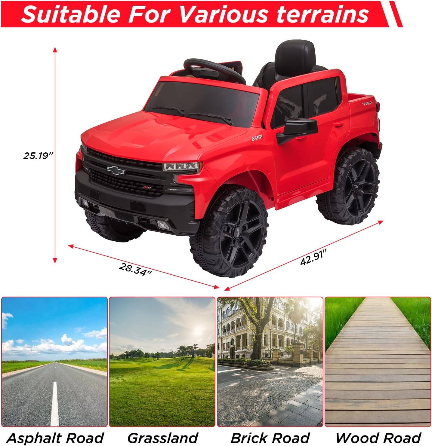 Suitable For Various terrains

25.19"  
28.34"  
42.91"

Asphalt Road  
Grassland  
Brick Road  
Wood Road
