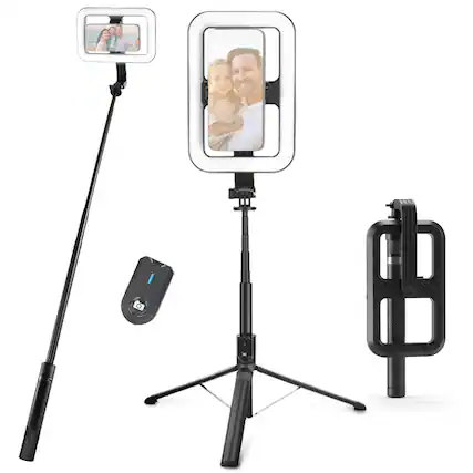 Front. Neewer - ASICS 10W Selfie Light with 72" Tripod & Phone Holder, 1200mAh, Remote, NL100B.