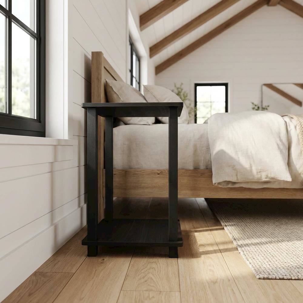 Angle. FurniFact - Engineered Wood Nightstand with Compact Design and Modern Look - Black Espresso/Black.