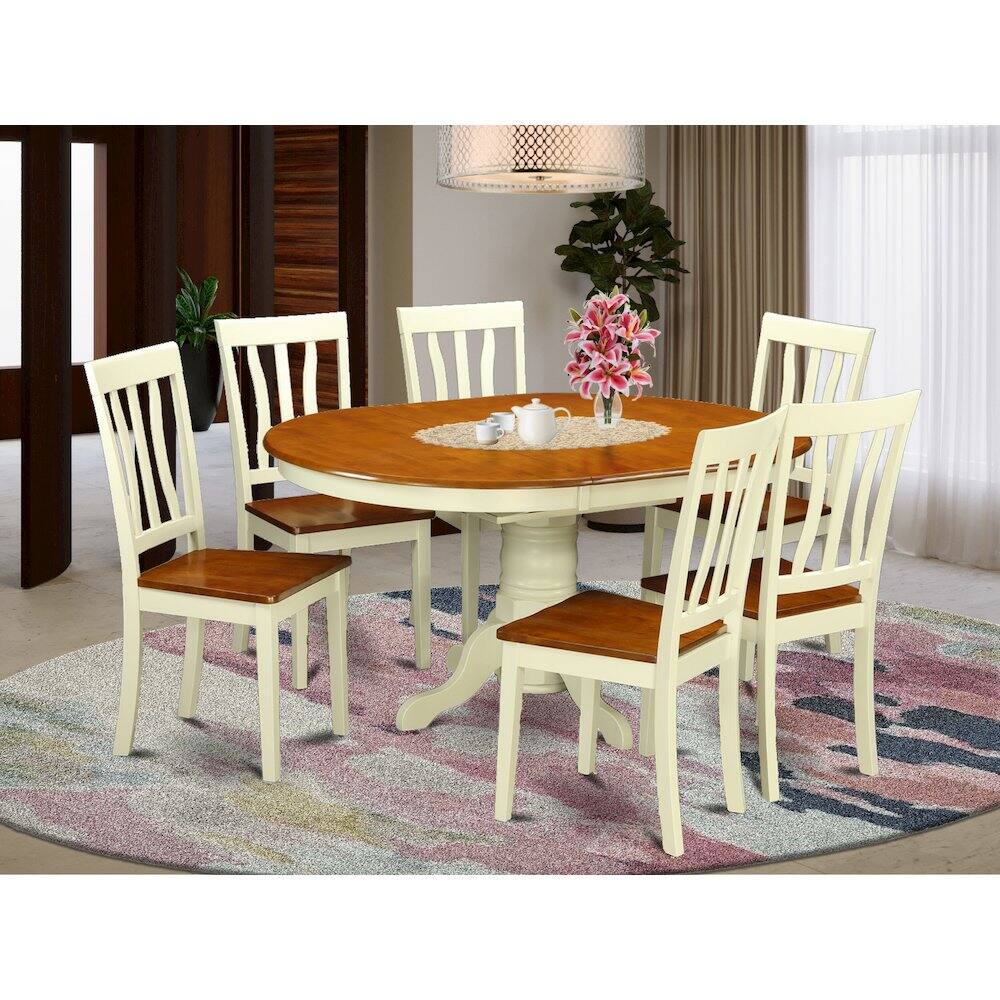 Alt View 4. East West Furniture - 7 Pc Kenley Dinette Table with a Leaf and 6 Wood Seat Chairs in Buttermilk and Cherry - Buttermilk & Cherry.