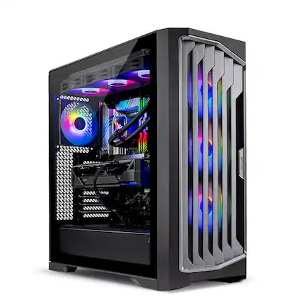 Front. Skytech Gaming - Skytech LEGACY4 - AMD Ryzen 9 9900X3D, NVIDIA GeForce RTX 5090, 64GB 6000 MHz DDR5 RAM, 1200W GOLD A3 PSU - Black.