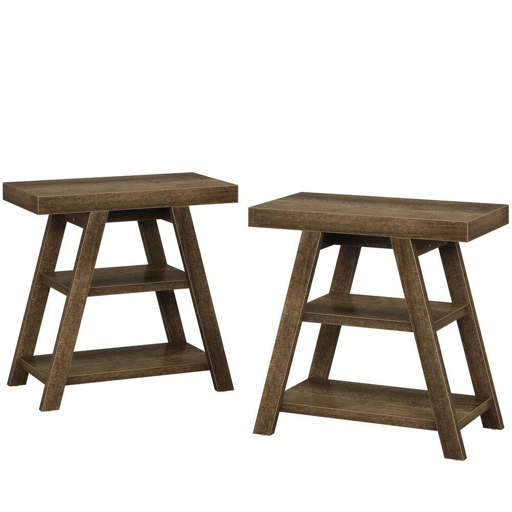 Alt View 2. Kadyn - Kadyn Sofa Side End Table, End Table, Couch Table,Wood End Table, 3-Tier Sofa Side Table with Storage Shelf,Brown - Brown.