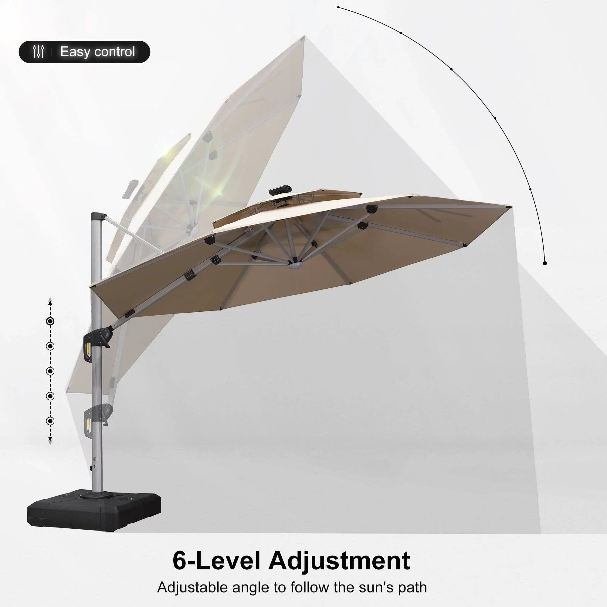 Easy control

6-Level Adjustment  
Adjustable angle to follow the sun's path