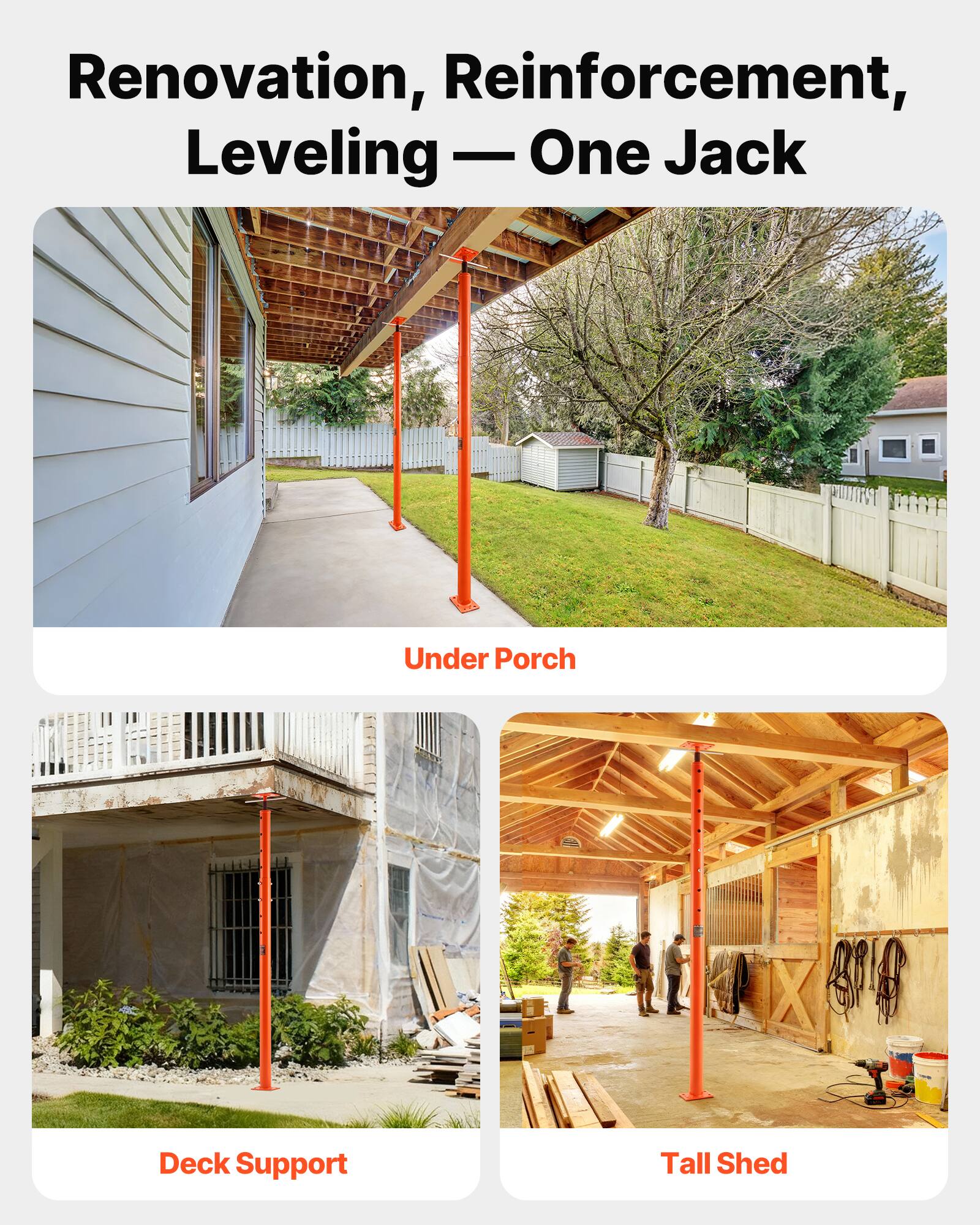 Renovation, Reinforcement, Leveling — One Jack

Under Porch

Deck Support

Tall Shed