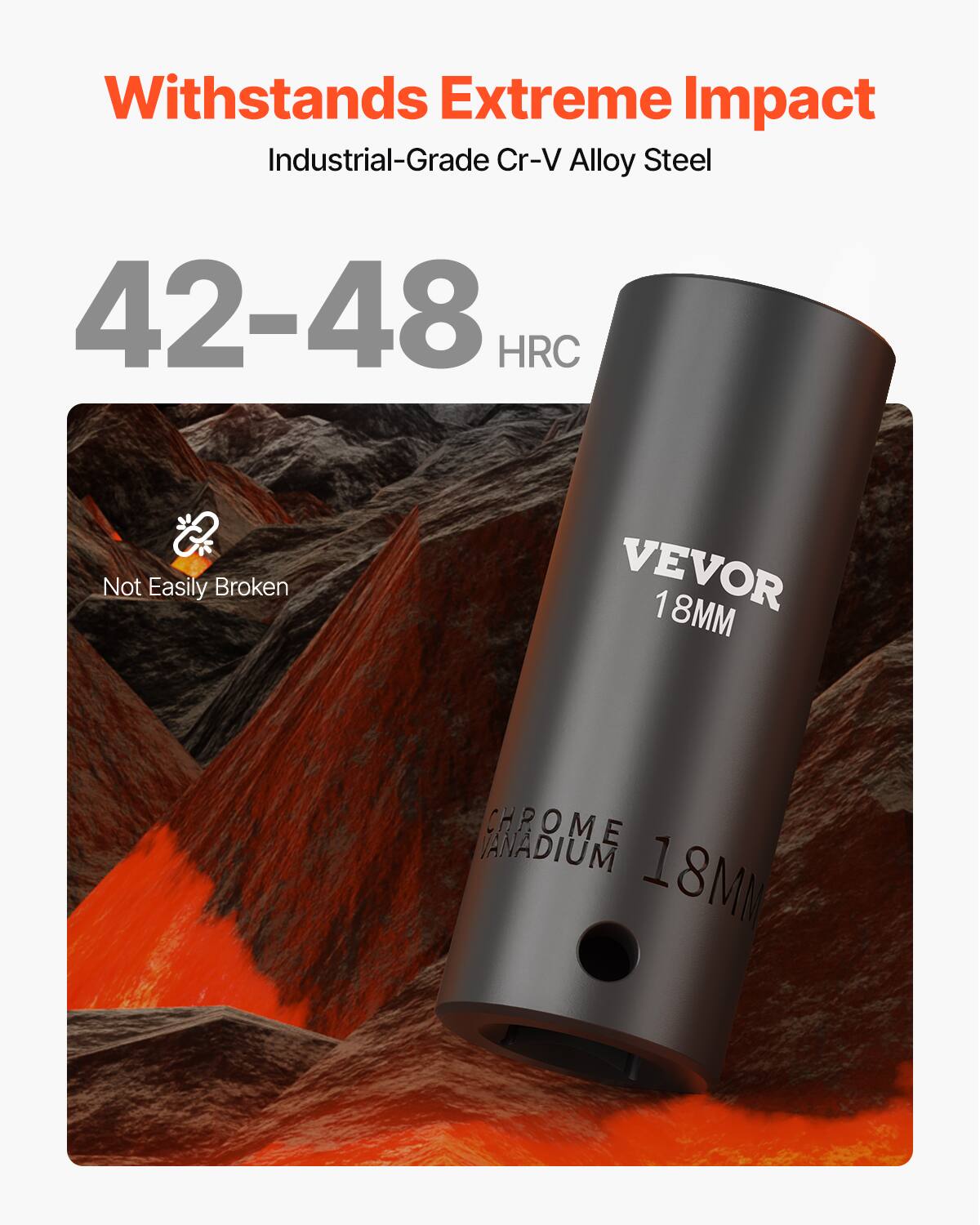 Withstands Extreme Impact Industrial-Grade Cr-V Alloy Steel 42-48 HRC Not Easily Broken VEVOR 18MM Chrome Tanadium 18MM