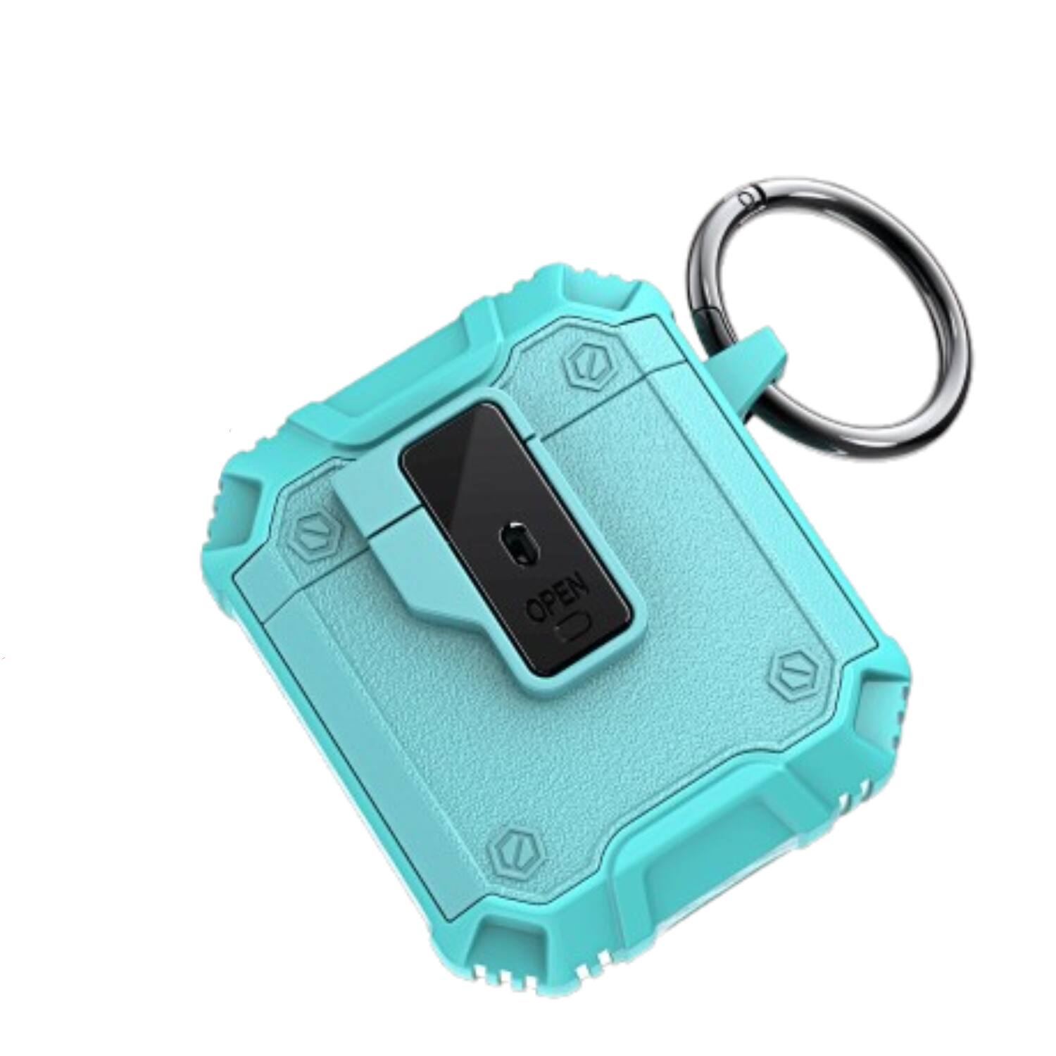 Left. Stock Preferred - Rugged Shockproof Case for AirPods Pro with Keychain & Secure Lock Mint - Mint.