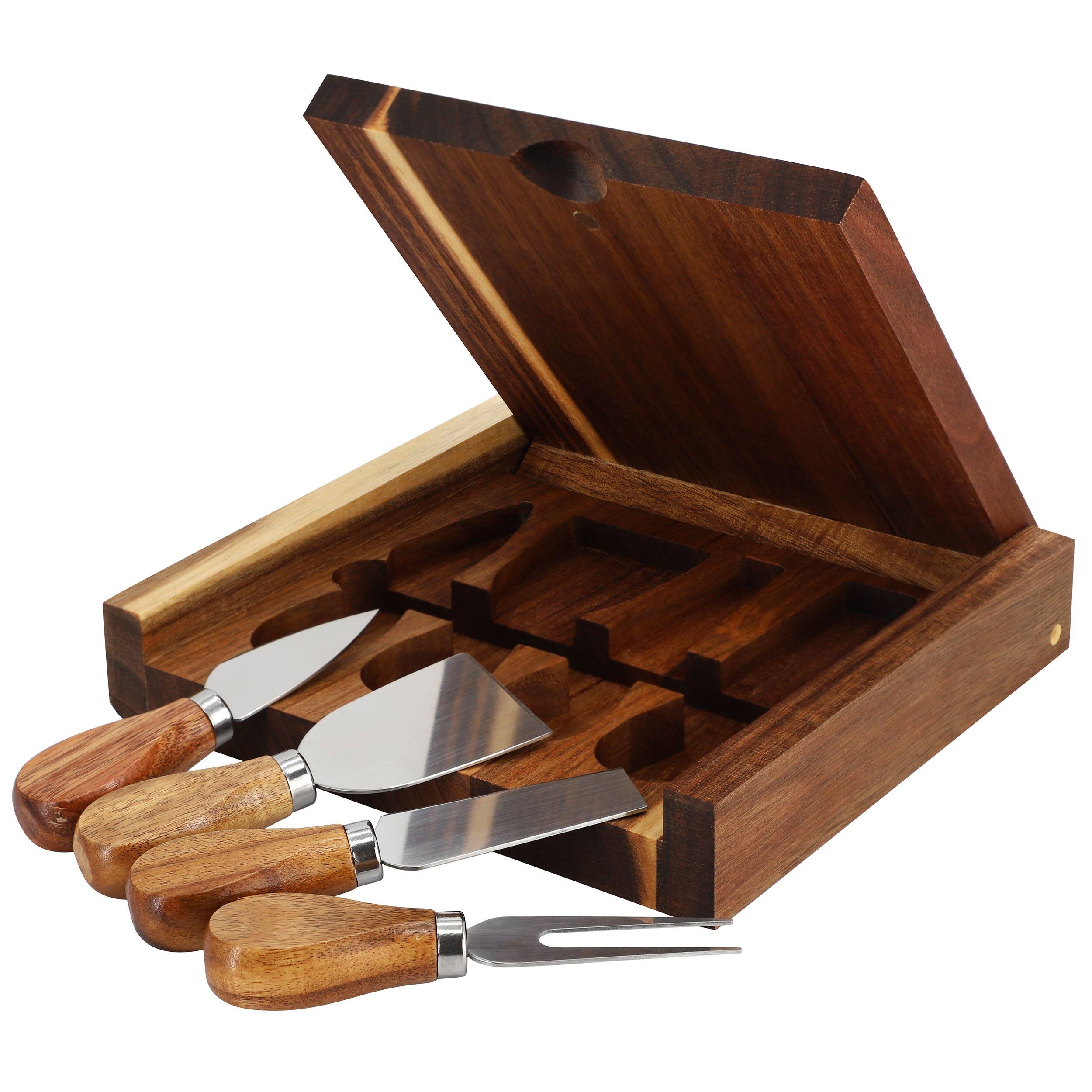 Alt View 1. MegaChef - MegaChef Acacia Wood 5 Piece Square Cheese Board with Knife Set - Brown.