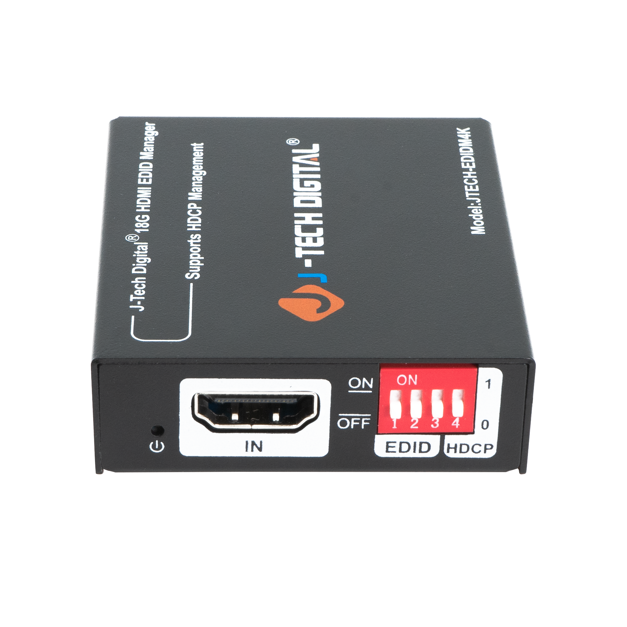 Manager EDID HDMI 18G Digital J-Tech Supports HDCP Management -TECH DIGITAL Model:JTECH-EDIDM4K ON ON 1 IN OFF 1234 2 3 4 0 EDID HDCP