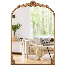 Costway - 38" x 26" Traditional Vintage Ornate Baroque Arched Mirror for Wall with Metal Frame - Gold