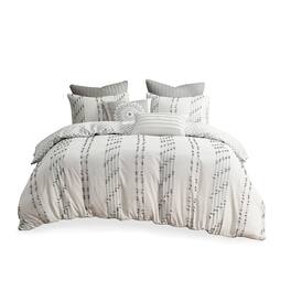 Gracie Mills - Trujillo 3-Piece Embroidered Stripes Cotton Jacquard Duvet Cover Set - Ivory