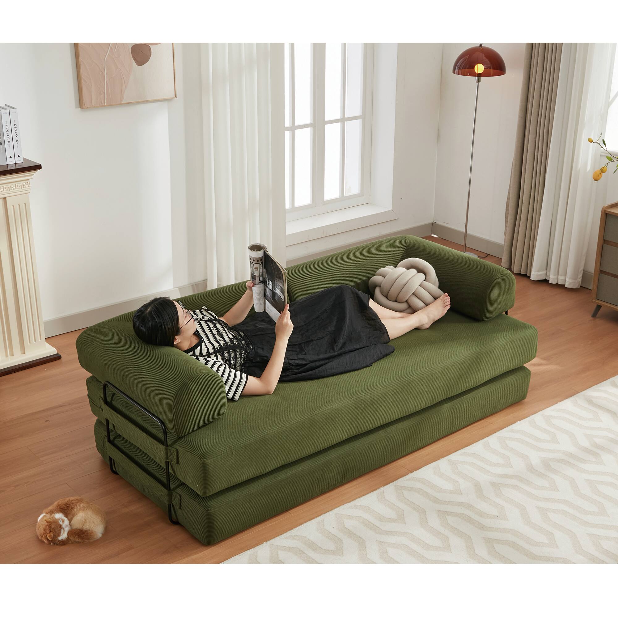 Alt View 6. Trinkets Crazed - Folding Convertible Out Sleeper Sofa Bed, 4-in-1 DIY Combination Convertible Sofa, Folding Sleeper Sofa - Antique Green.