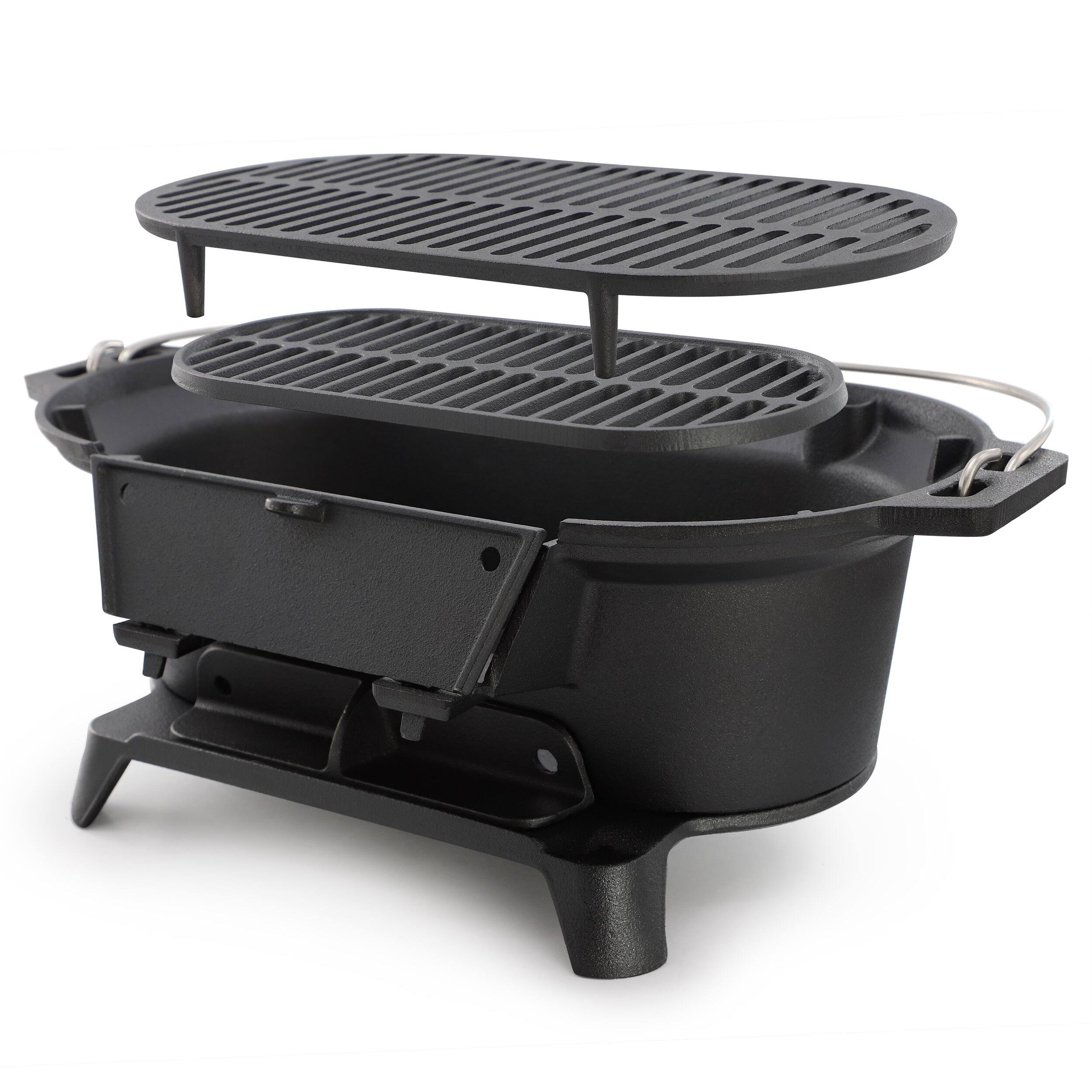 Alt View 4. Mega Chef - Megachef Oval Cast Iron Portable Hibachi Grill for Outdoor Use and Camping in Black - Black.