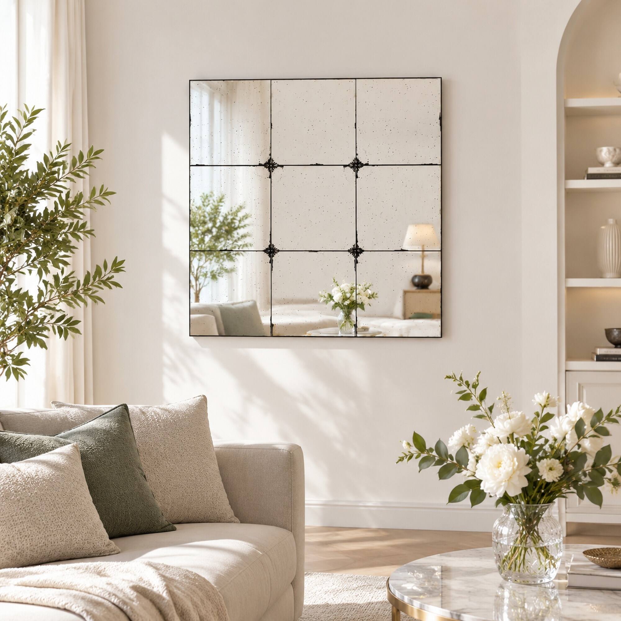 RYHNUYNE 36 in Antique Glass Panel Wall Mirror, Traditional Style ...
