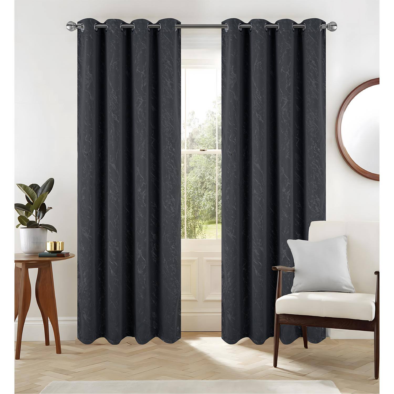 Angle. RT Designers Collection - RT Designer Collection Heidi Halo Foil Blackout Luxurious Decorative Grommet Curtain Panel 54" x 90" Black - Black.
