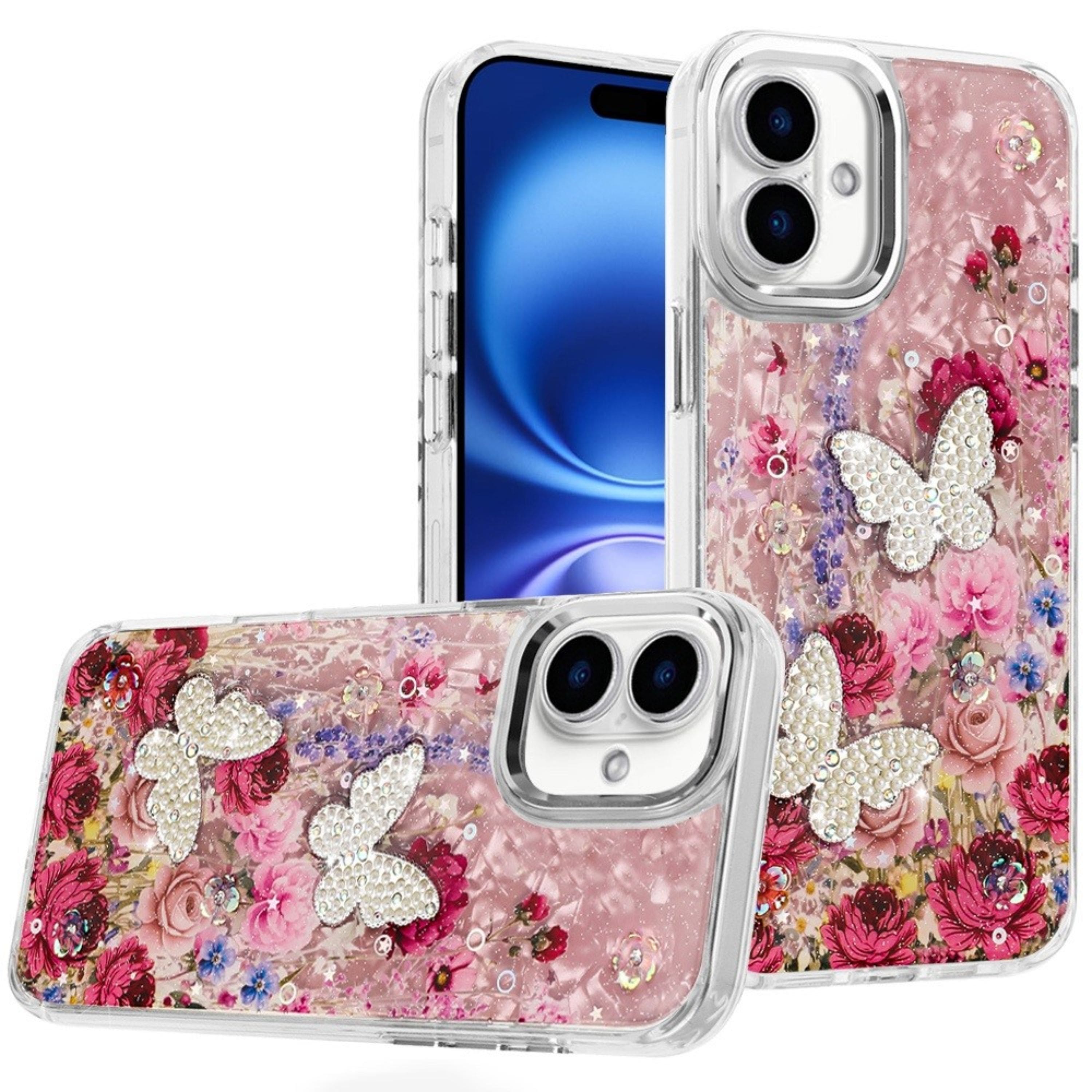 Kitcheniva - Epoxy Glitter with 3D Beaded Butterflies Plus Tempered Glass For iPhone 17 7 - Multicolor price history on PriceWatchPro