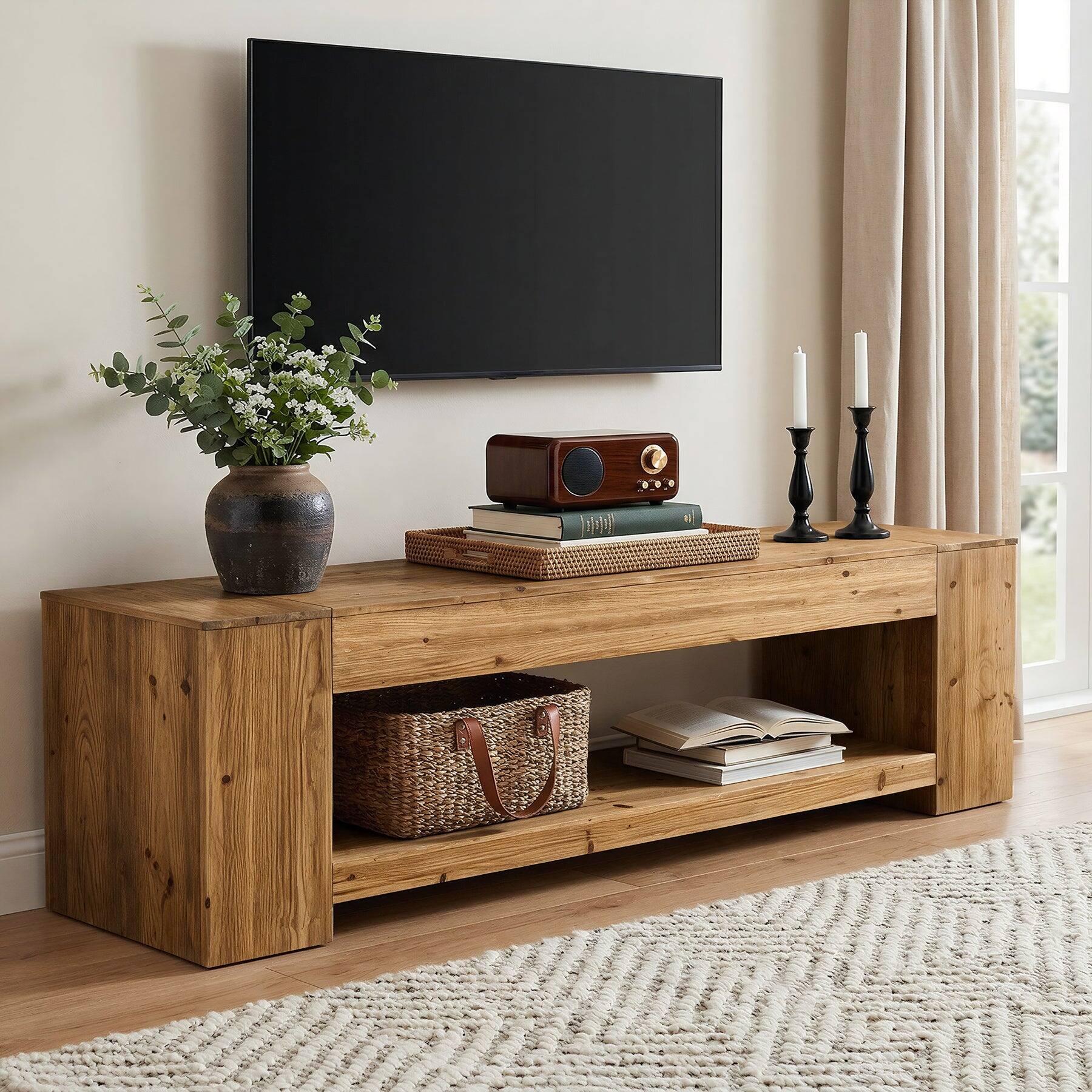 Front. Tribesigns - Office Media Console with Solid Wood Construction, for Media Equipment and Storage in Meeting Rooms and Reception Areas - Brown.