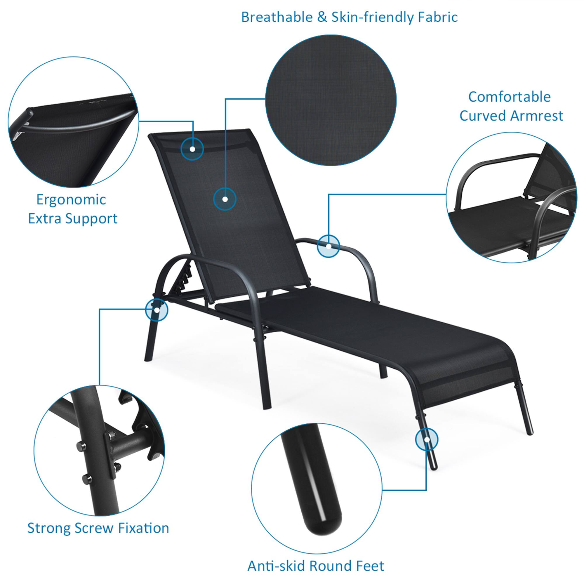 Breathable & Skin-friendly Fabric, Comfortable Curved Armrest, Ergonomic Extra Support, Strong Screw Fixation, Anti-skid Round Feet